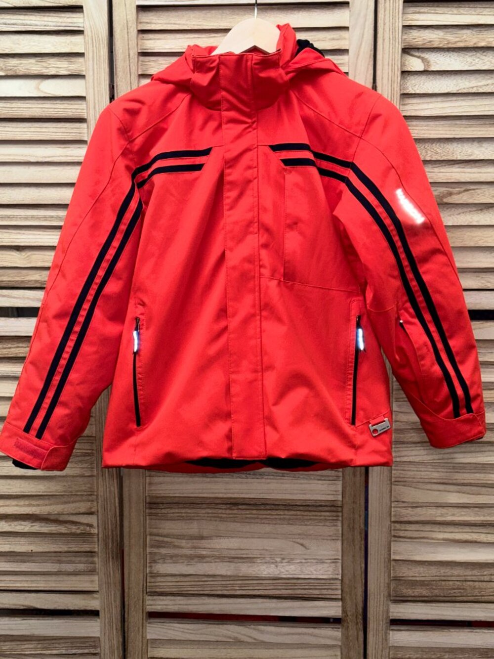 Karbon Youth Size 12 Insulated Ski Jacket Orange Black Striped Hooded - Picture 2 of 15